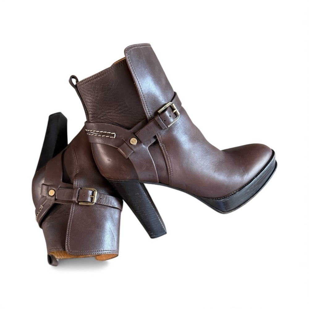 Ralph Lauren Collection Brown Leather Platform Ankle Boots Size 9M Italy - Picture 2 of 14